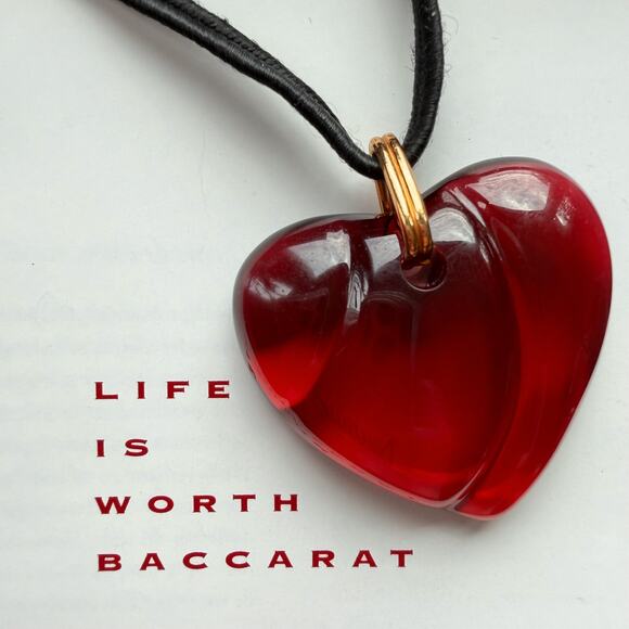 Baccarat Red Crystal Love Heart Gold Statement Necklace MINT - Picture 4 of 10